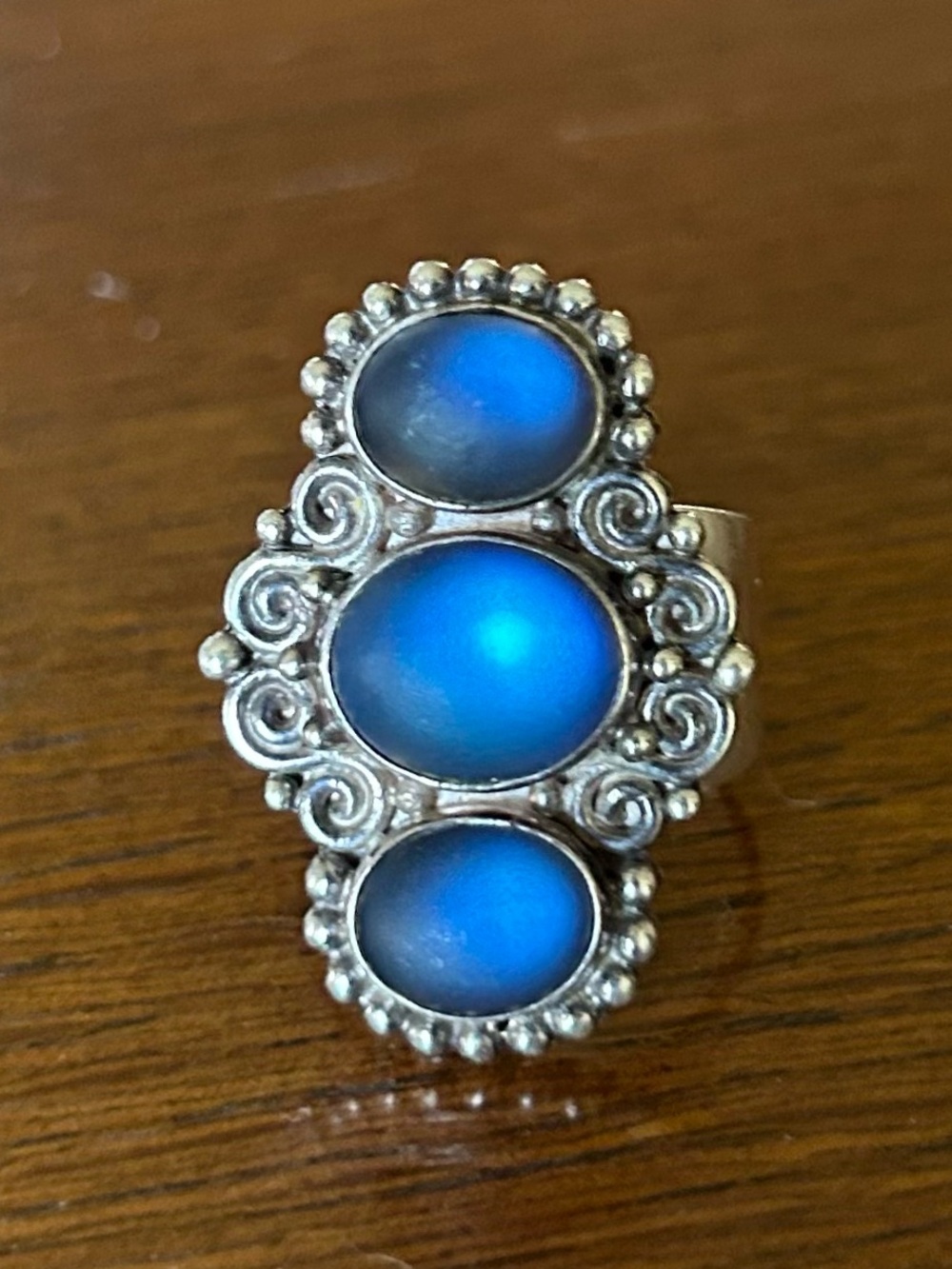 Sajen Sterling Silver & Blue Triple Stone Adjustable Ring